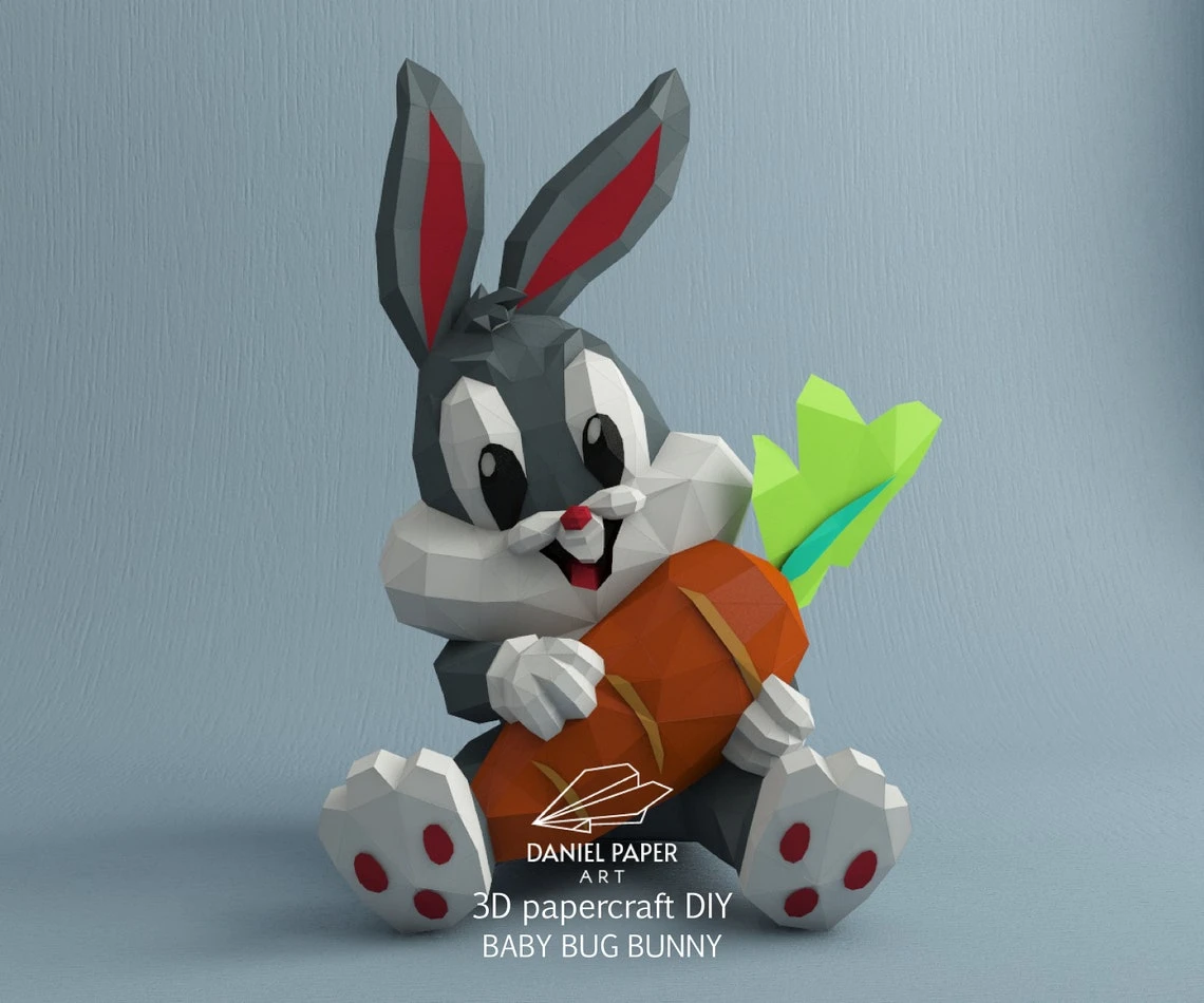 Baby Bugs Bunny, Looney Tunes PDF Template, DIY 3d Model, FanArt, Paper Sculpture, Low Poly, Pepakura, Craft, Manualidad, Paper Art