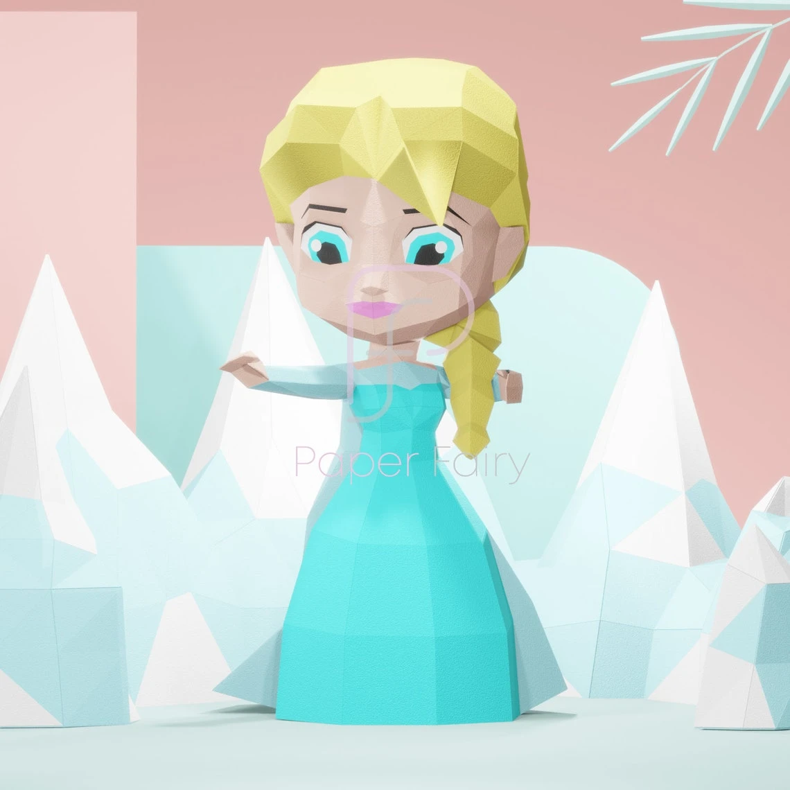 Princess Elsa Frozen Chibi doll 3d papercraft sculpture, 2 designs,Princess Doll 3D paper model, modern art statue decor, faceted geometric sculpture forms