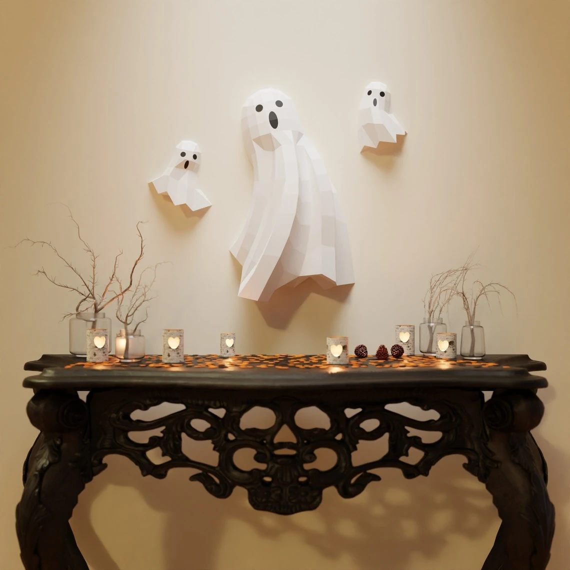 Ghost Papercraft 3D DIY low poly paper crafts Halloween wall decor template