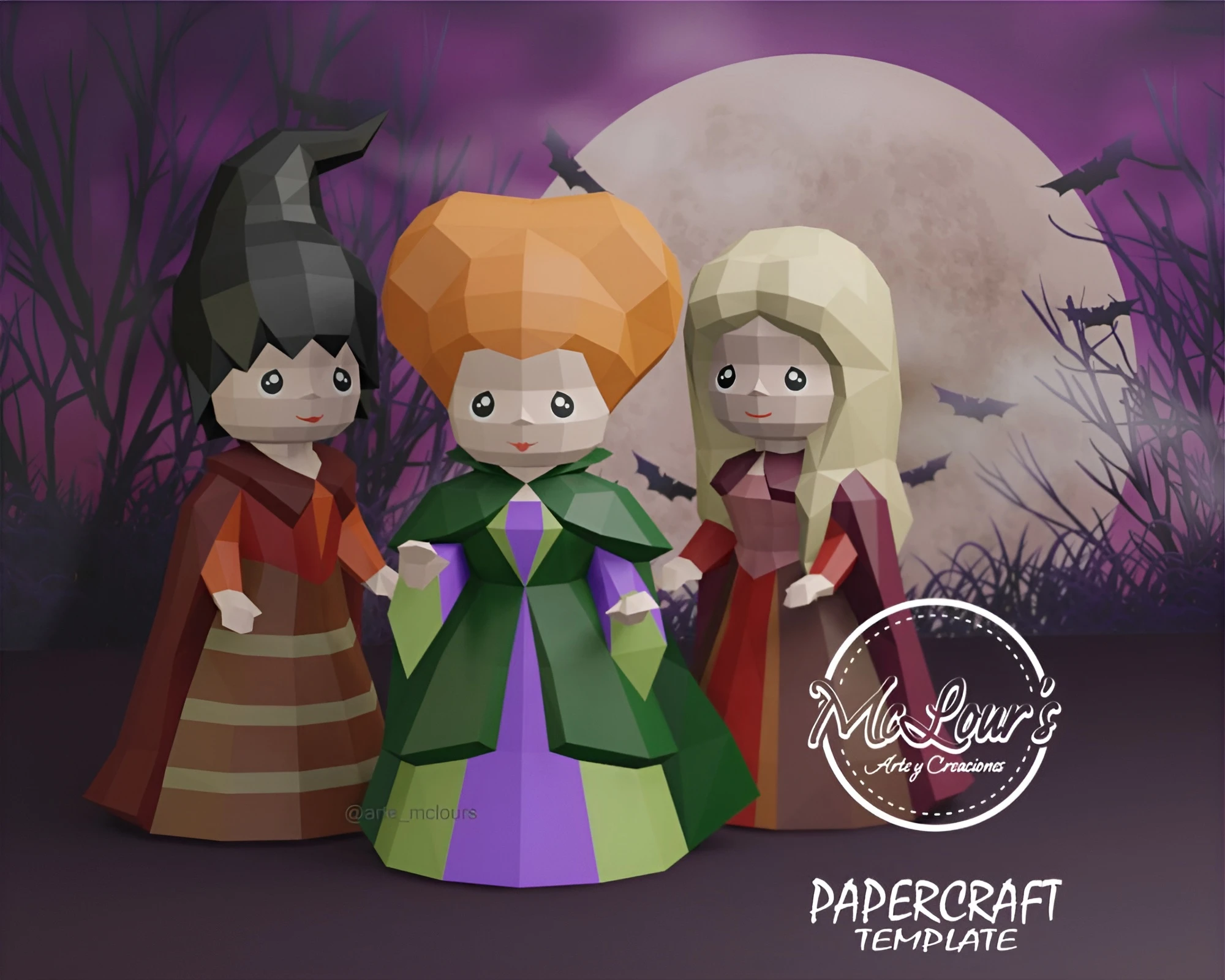 Little Witches/ Hocus Pocus/ DiY Craft/ Template PDF/ Low Poly/ Papercraft/ 3D Doll/ Origami/ Home decor