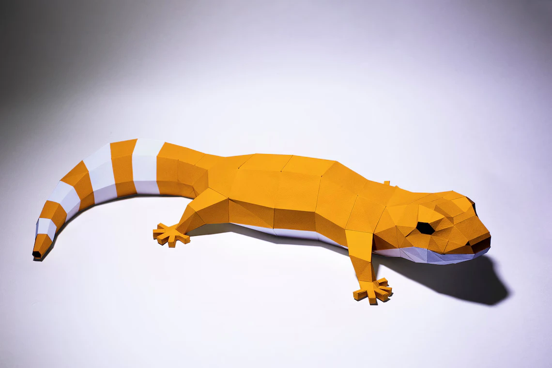 Leopard Gecko Paper Craft, Digital Template, Origami, PDF Download DIY, papercraft PDF template gecko, origami sculpture pangolin