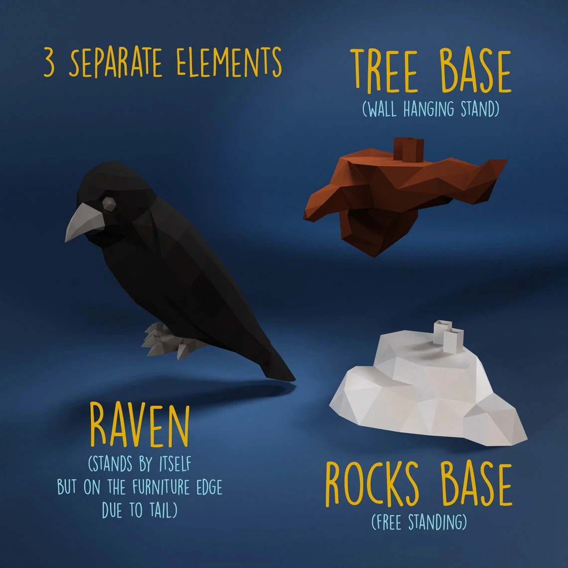 Raven Papercraft 3D DIY low poly paper crafts Halloween model and wall decor templates