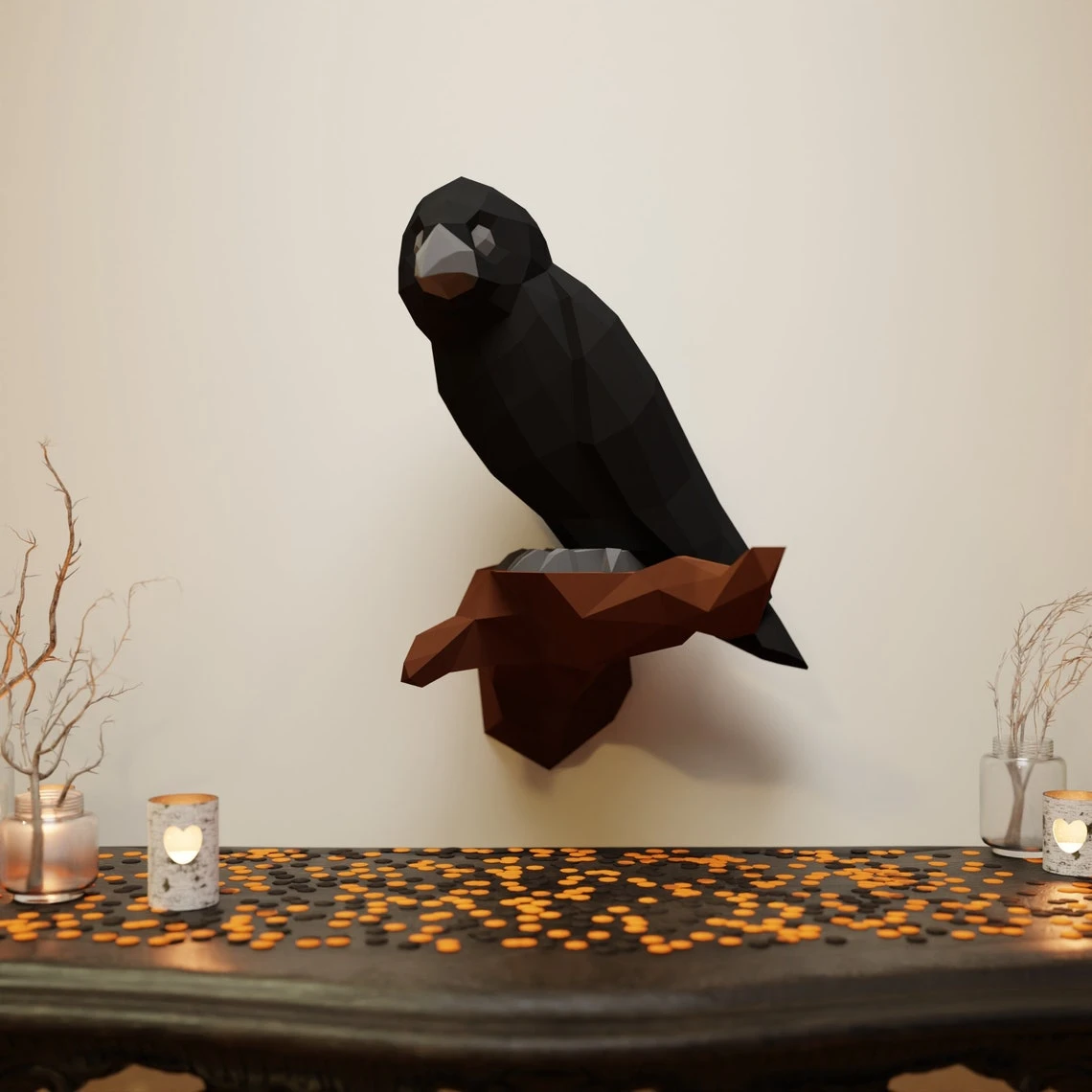 Raven Papercraft 3D DIY low poly paper crafts Halloween model and wall decor templates