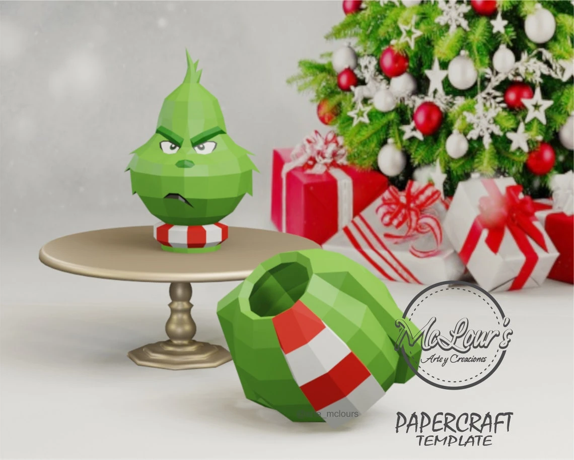 Grinch Box/ DiY Craft/ Caja de Rejalo/ Template PDF/ Low Poly/ Papercraft Christmas/ 3D Christmas/ Origami/ Home decor