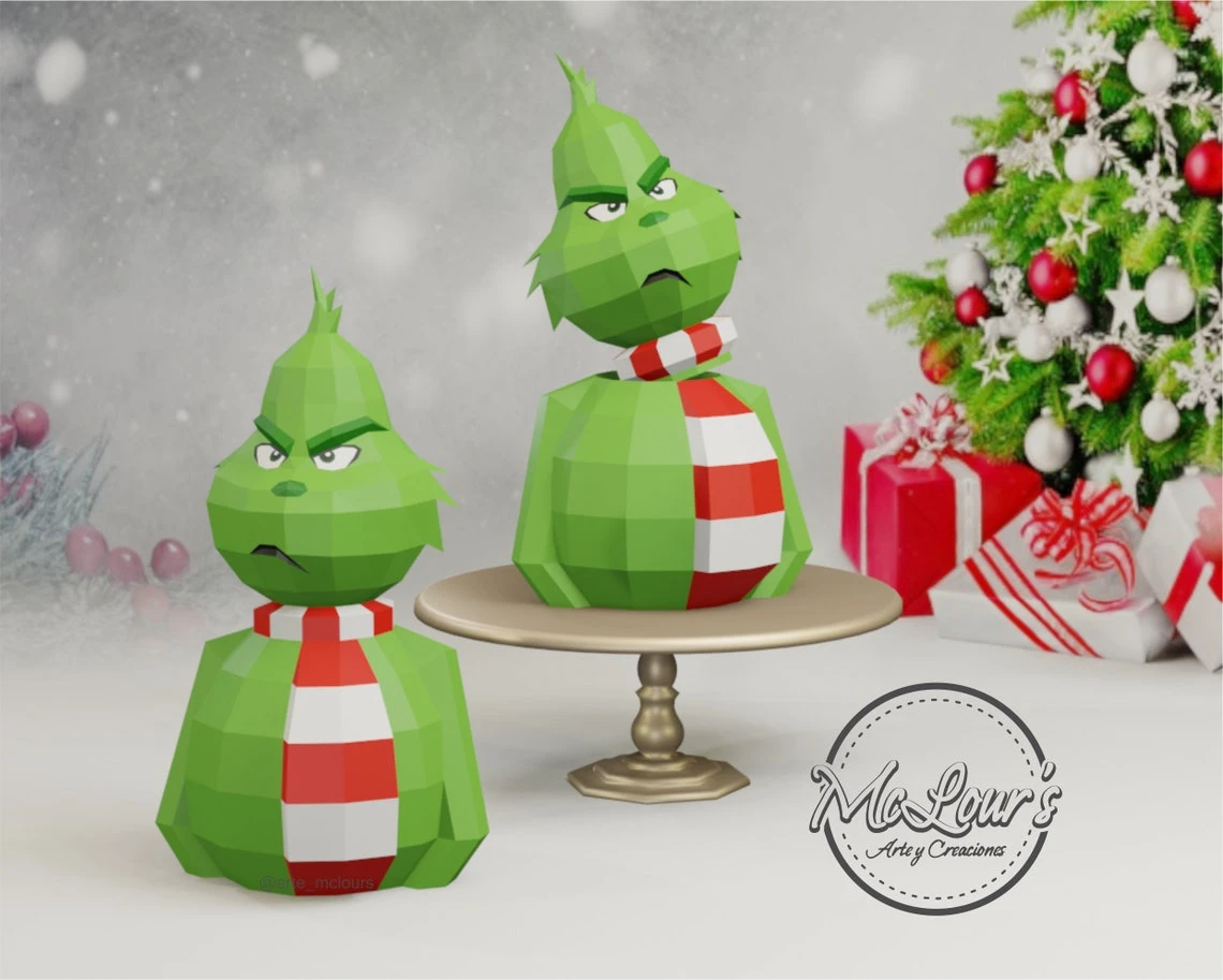 Grinch Box/ DiY Craft/ Caja de Rejalo/ Template PDF/ Low Poly/ Papercraft Christmas/ 3D Christmas/ Origami/ Home decor