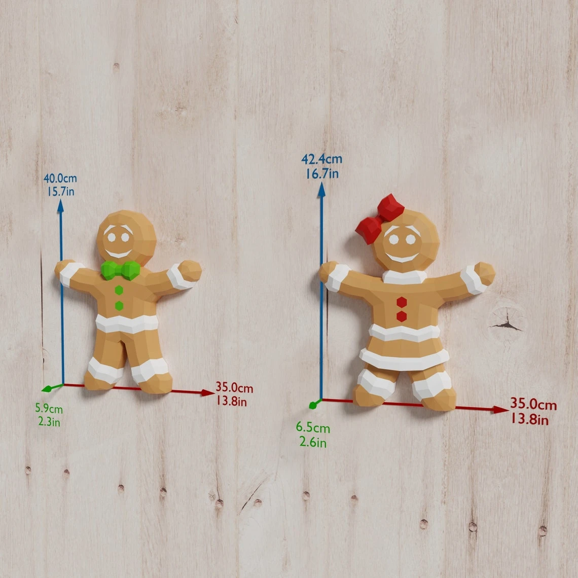 Gingerbread Man and Woman Papercraft 3D DIY low poly paper craft Christmas Holiday decor template