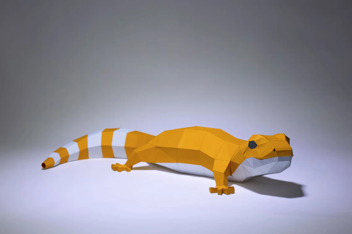 Leopard Gecko Paper Craft, Digital Template, Origami, PDF Download DIY, papercraft PDF template gecko, origami sculpture pangolin