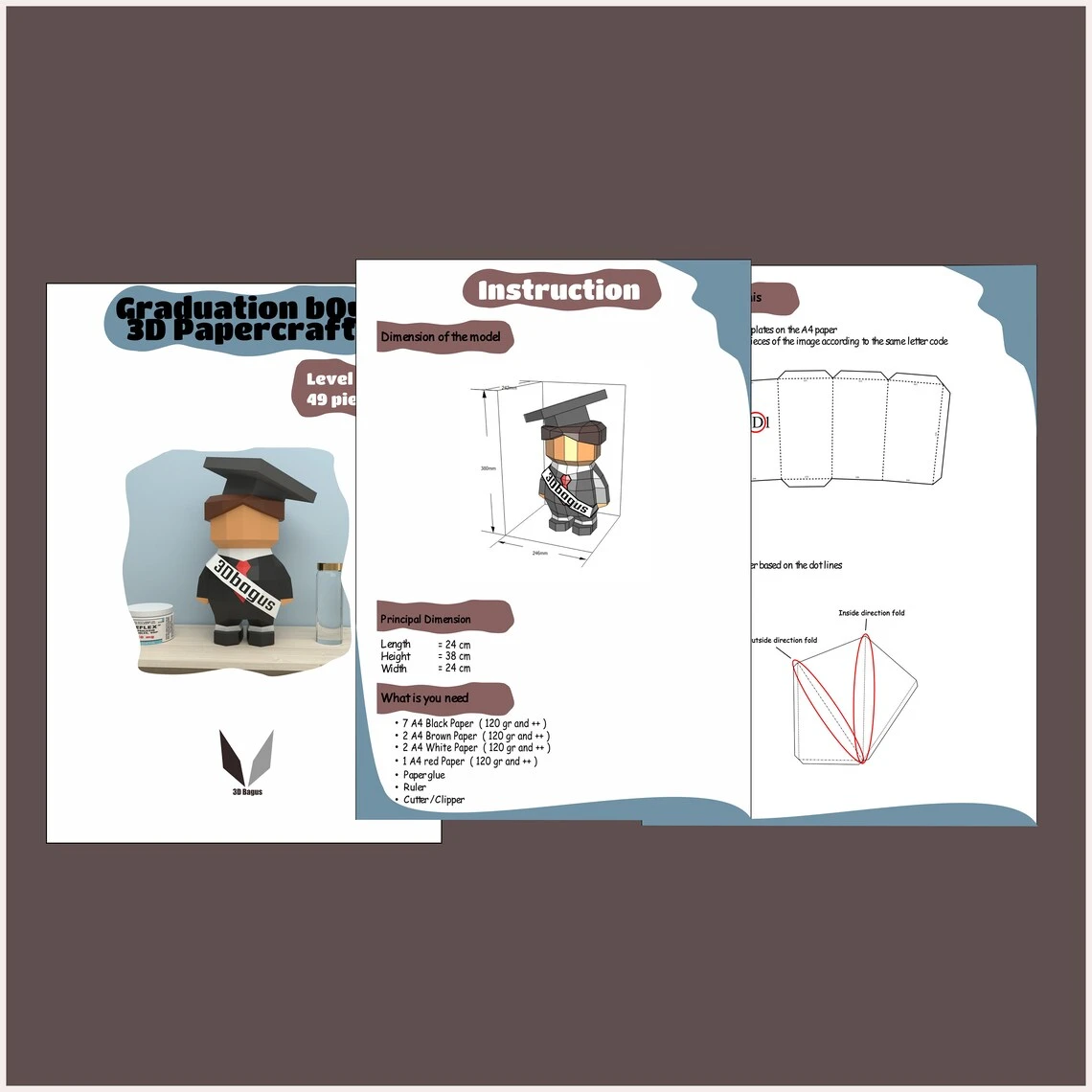 Graduation boy 3D papercraft | DIY paper sculpture | Paper model pattern | Do it yourself | Low poly | PDF pattern | origami | home decor