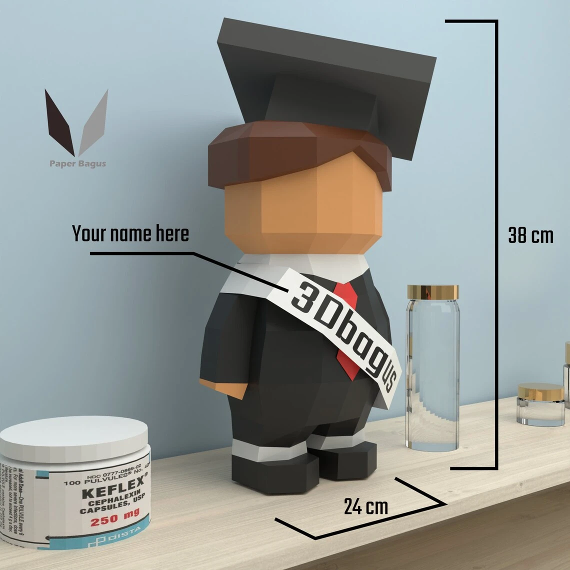 Graduation boy 3D papercraft | DIY paper sculpture | Paper model pattern | Do it yourself | Low poly | PDF pattern | origami | home decor