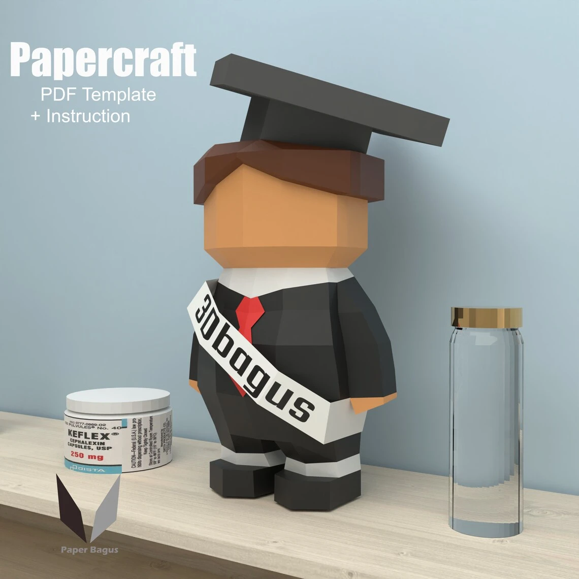 Graduation boy 3D papercraft | DIY paper sculpture | Paper model pattern | Do it yourself | Low poly | PDF pattern | origami | home decor