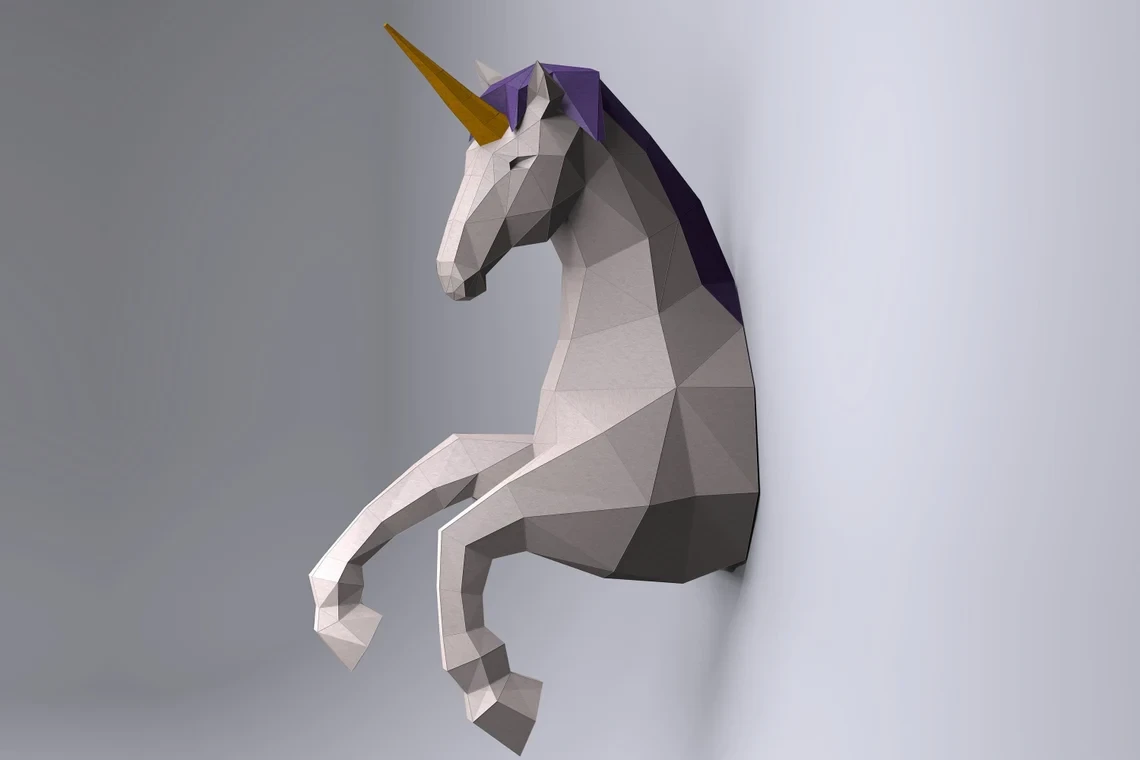 Unicorn Wall Paper Craft, Digital Template, Origami, PDF Download DIY, Low Poly, Wall Decor