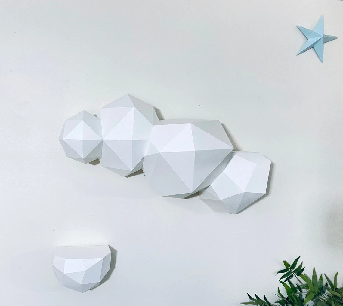 Cloud Shelves 3d papercraft model. You get PDF digital file templates and instructions for these DIY modern paper sculpture.