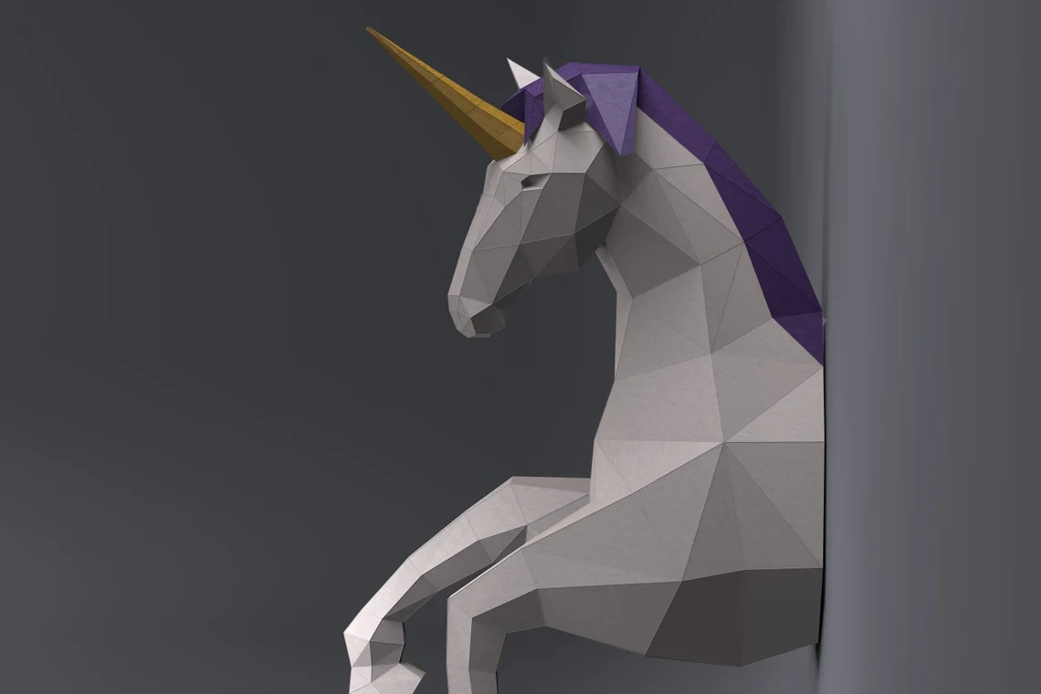 Unicorn Wall Paper Craft, Digital Template, Origami, PDF Download DIY, Low Poly, Wall Decor