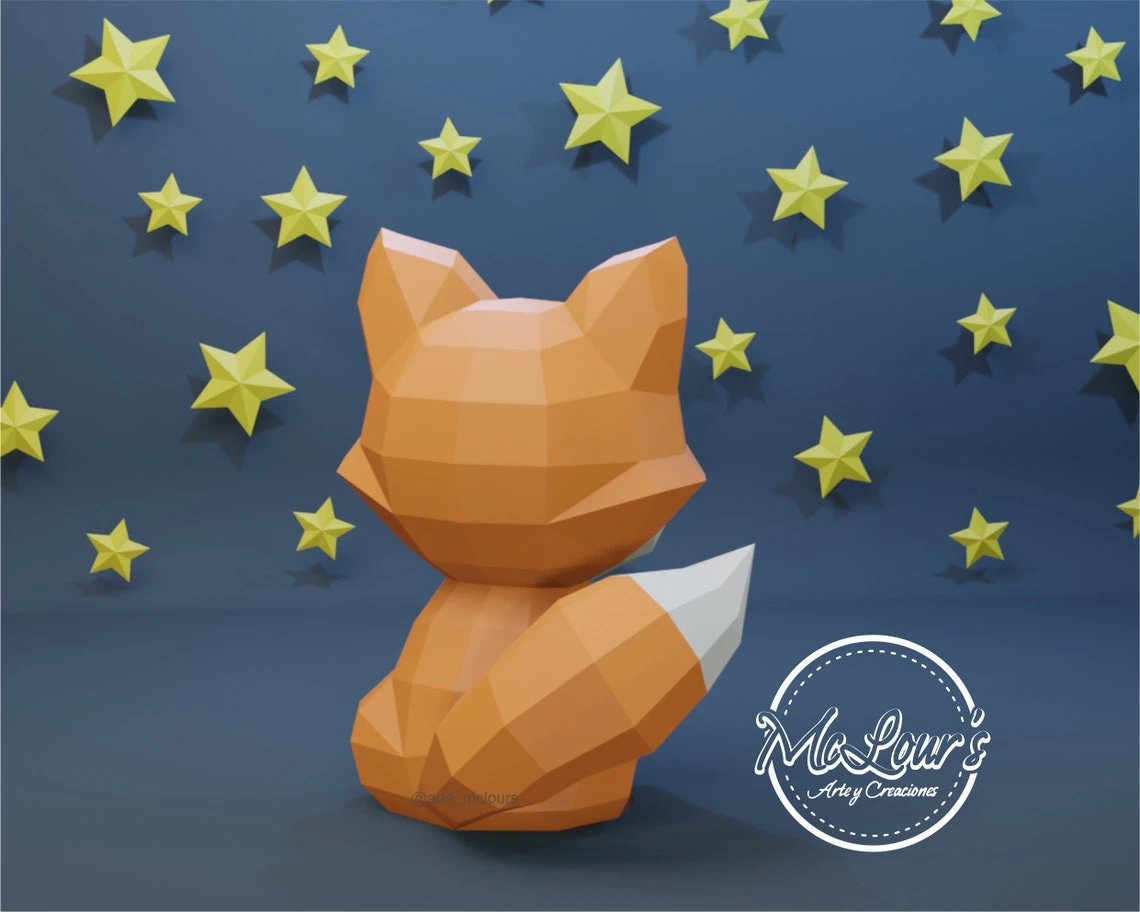 Cute Little Fox/ Le Petit Prince/ The Little Prince/ DiY Craft/ Template PDF/ Low Poly/ Papercraft Fox/ 3D Zorrito/ Origami/ Home decor