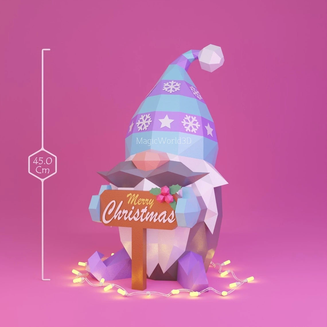 Gnome with Christmas Low Poly, Papercraft, PDF template, Paper model, Sculpture, 3D puzzle, Polygonal model, Lowpoly