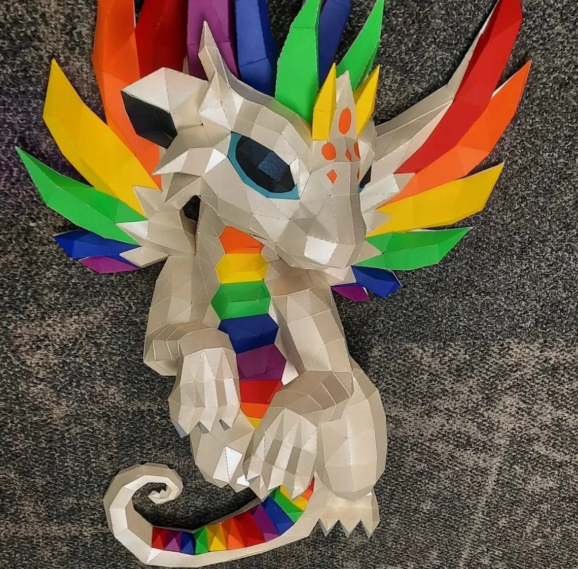 Rainbow Dragon PDF Template, DIY 3d Model, FanArt, Paper Sculpture, Low Poly, Pepakura, Craft, Manualidad, Paper Art