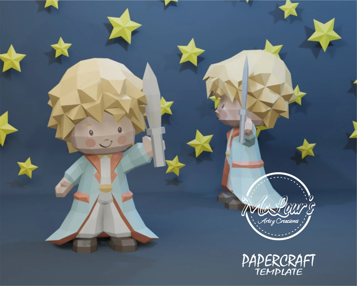 Le Petit Prince et l'épée/ The Little Prince and Sword/ DiY Craft/ Template PDF/ Low Poly/ Papercraft/ 3D Boy/ Origami/ Home decor