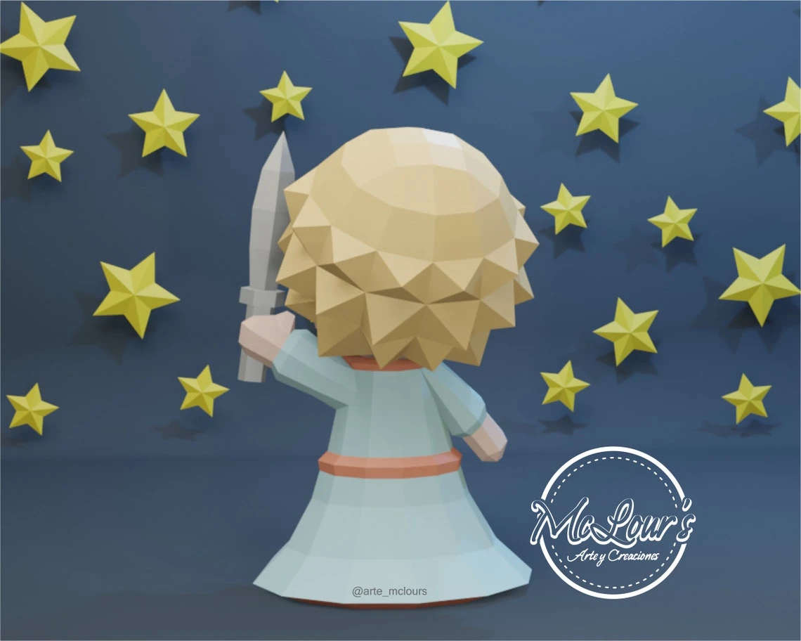 Le Petit Prince et l'épée/ The Little Prince and Sword/ DiY Craft/ Template PDF/ Low Poly/ Papercraft/ 3D Boy/ Origami/ Home decor