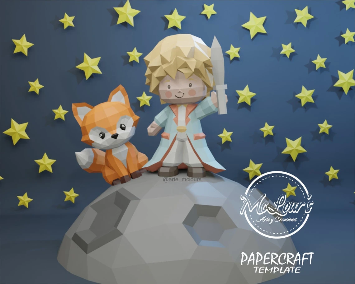 Le Petit Prince et l'épée/ The Little Prince and Sword/ DiY Craft/ Template PDF/ Low Poly/ Papercraft/ 3D Boy/ Origami/ Home decor