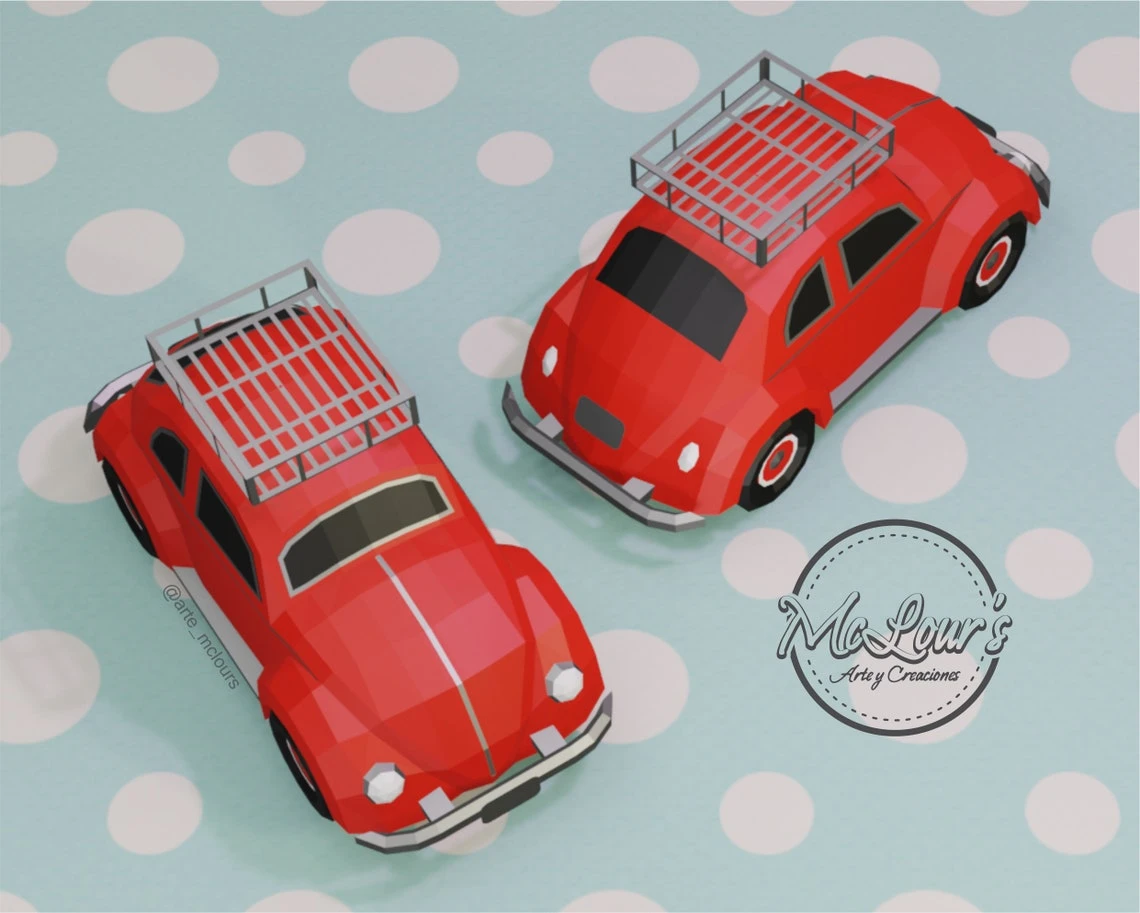 Beetle Car/ Vintage Car/ Coche Vintage/ Love/ DiY Craft/ Template PDF/ Low Poly/ Papercraft/ 3D Vehicle/ Origami/ Home decor