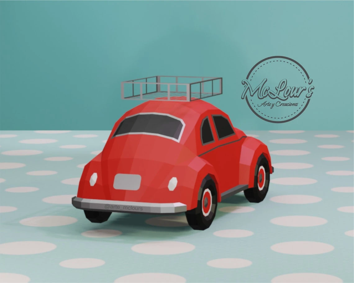 Beetle Car/ Vintage Car/ Coche Vintage/ Love/ DiY Craft/ Template PDF/ Low Poly/ Papercraft/ 3D Vehicle/ Origami/ Home decor