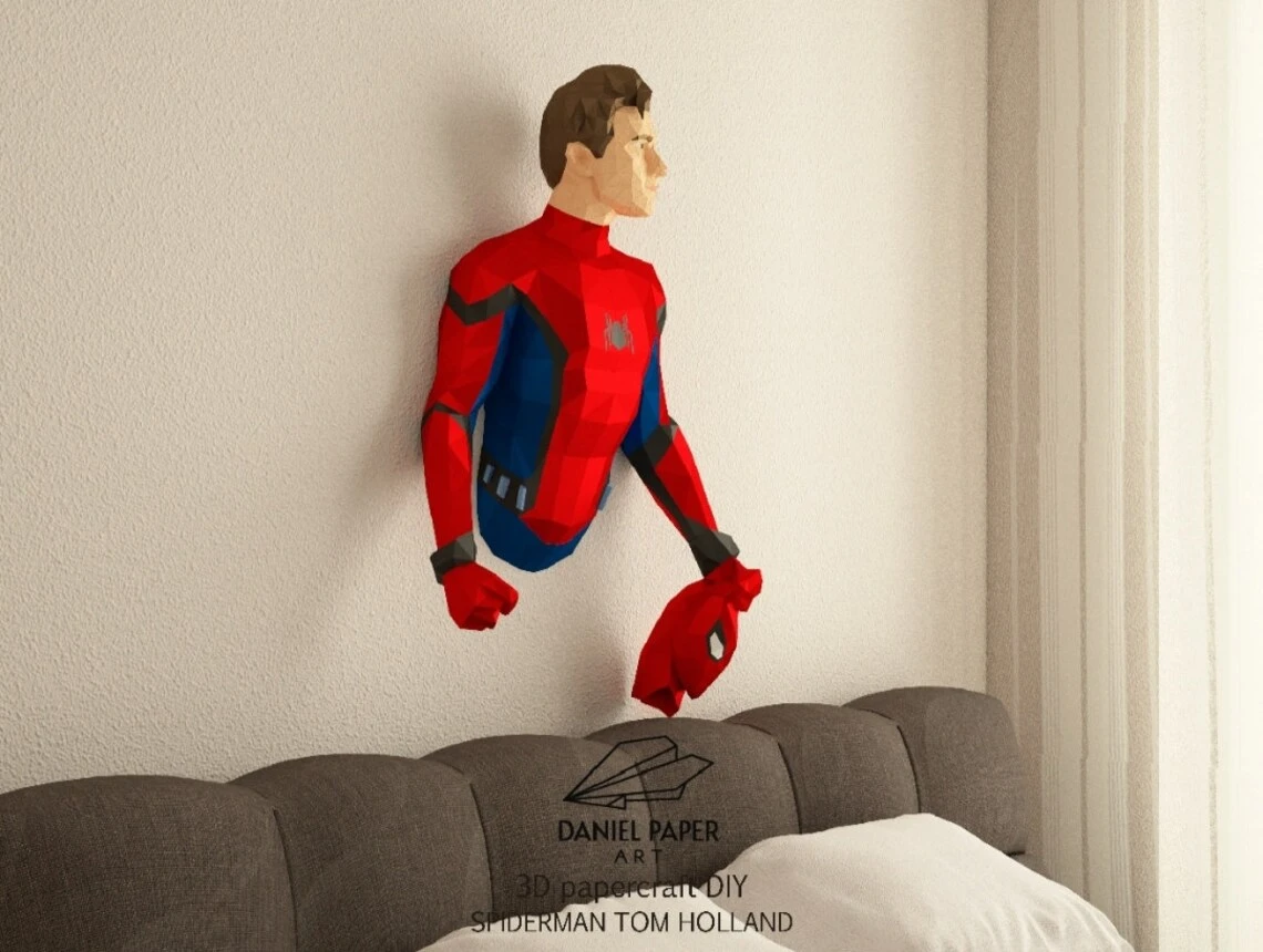 Spider-Man Tom Holland PDF Template, DIY 3d Model, FanArt, Paper Sculpture, Low Poly, Pepakura, Craft, Manualidad, Paper Art