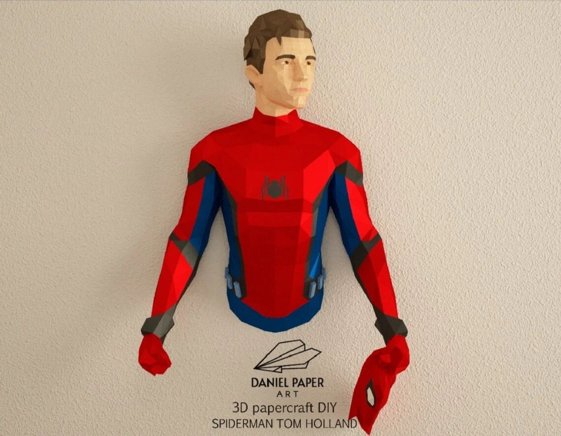 Spider-Man Tom Holland PDF Template, DIY 3d Model, FanArt, Paper Sculpture, Low Poly, Pepakura, Craft, Manualidad, Paper Art