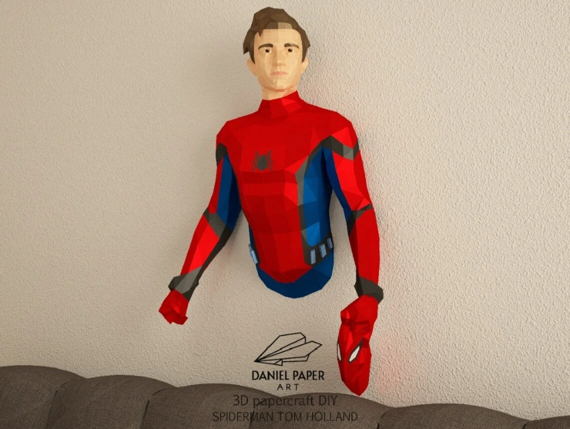 Spider-Man Tom Holland PDF Template, DIY 3d Model, FanArt, Paper Sculpture, Low Poly, Pepakura, Craft, Manualidad, Paper Art