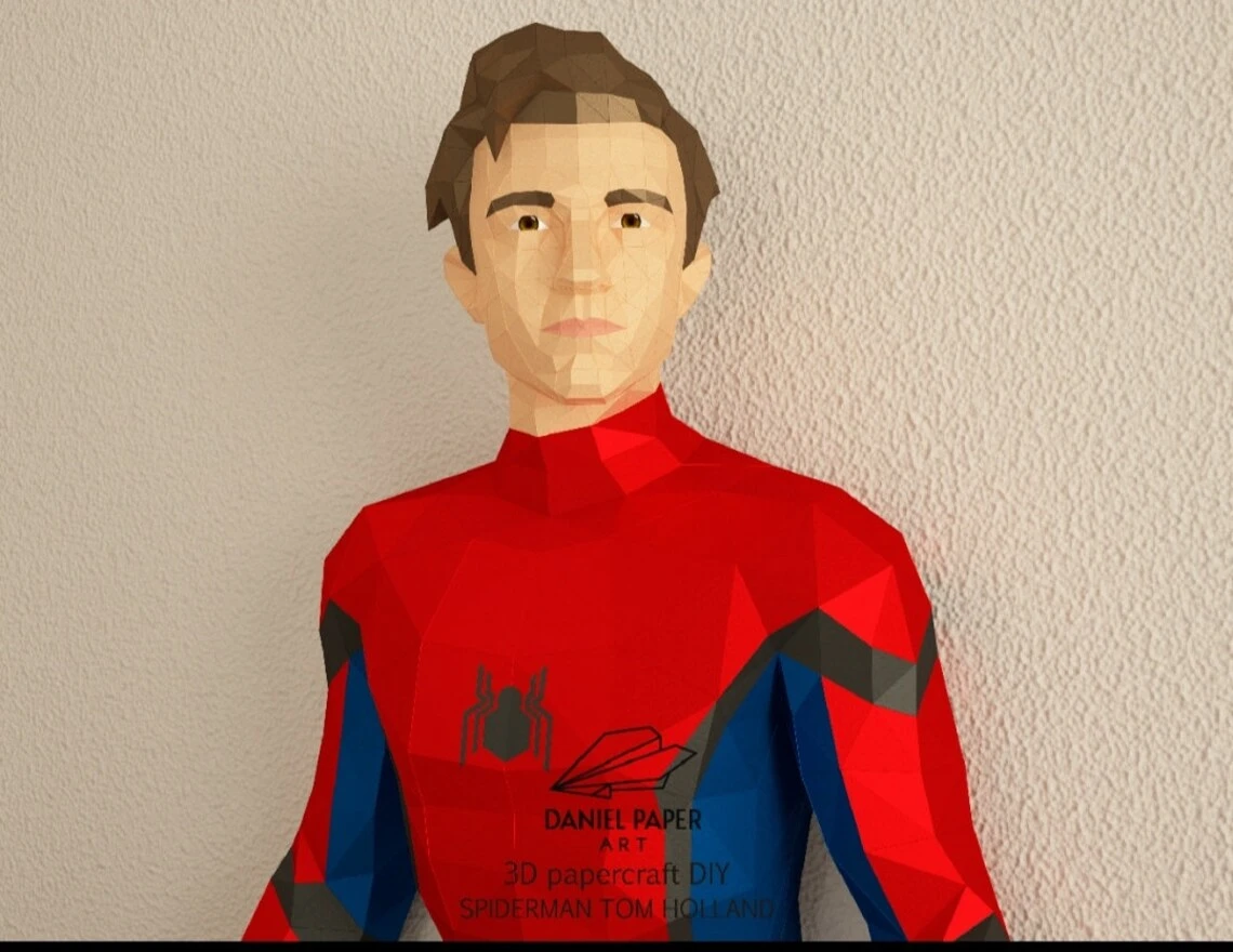 Spider-Man Tom Holland PDF Template, DIY 3d Model, FanArt, Paper Sculpture, Low Poly, Pepakura, Craft, Manualidad, Paper Art