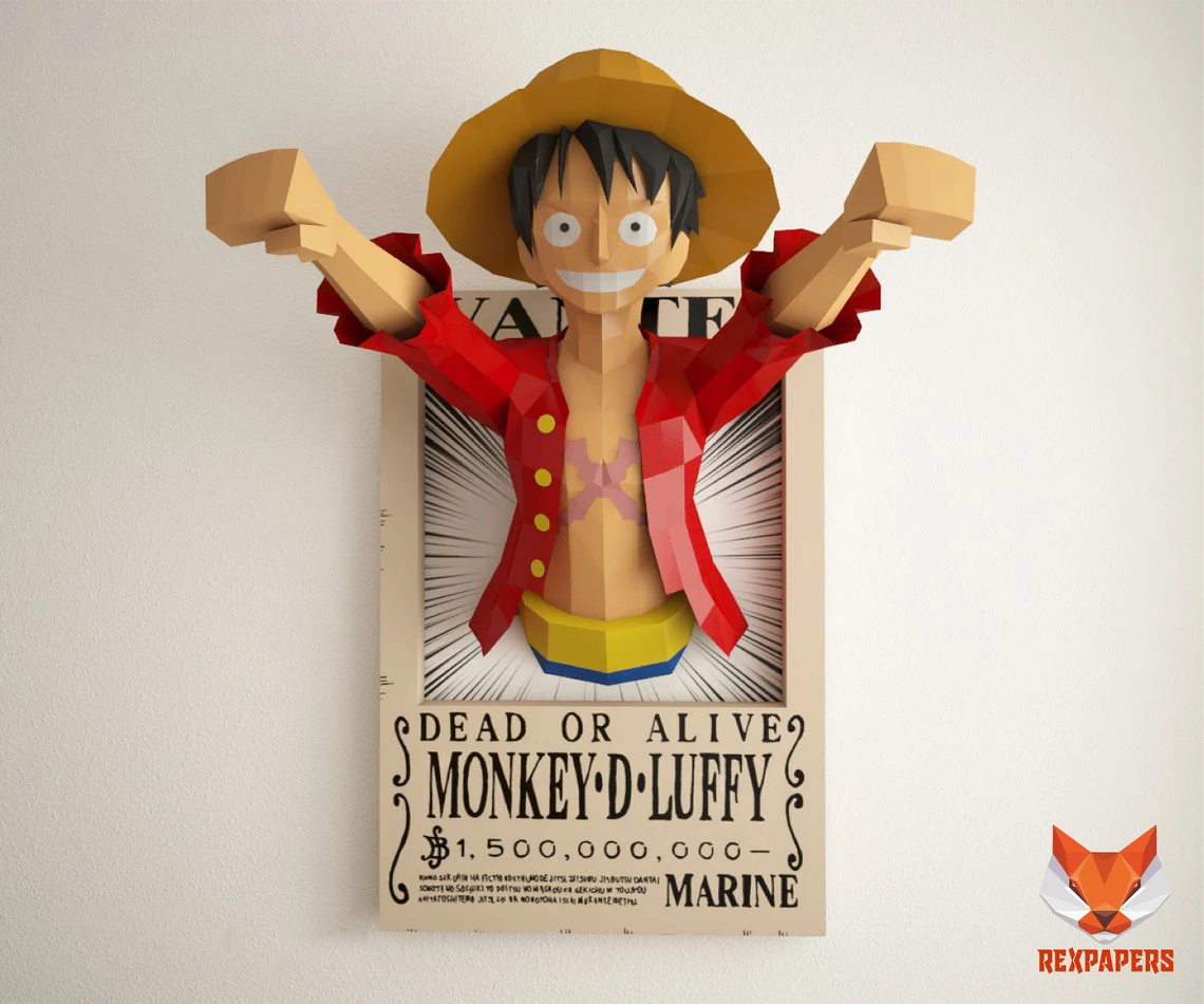 Monkey D. Luffy Poster, One Piece Papercraft, PDF Template, DIY 3d Model, FanArt, Paper Sculpture, Low Poly, Pepakura Craft, Manualidad