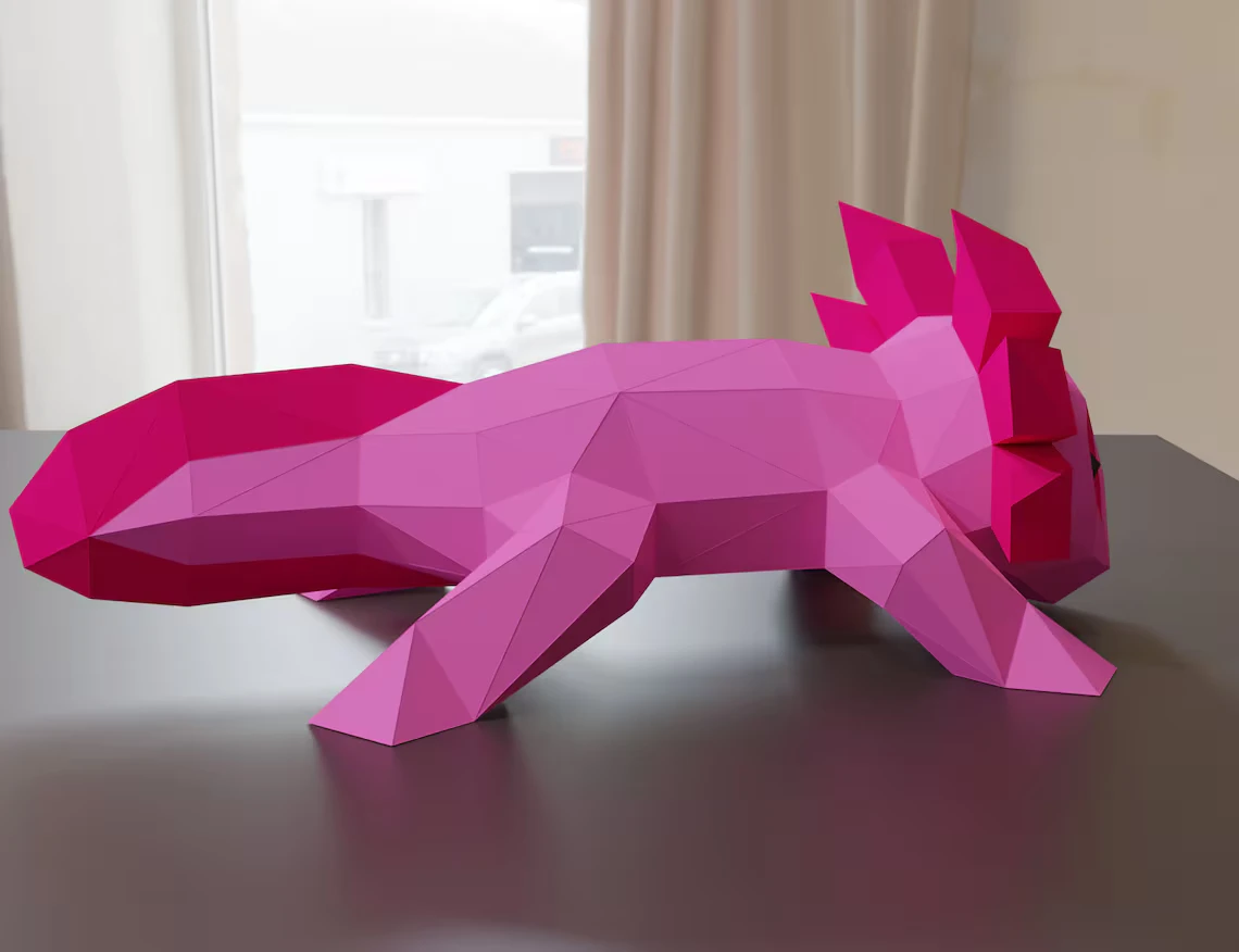 3D Low Poly Axolotl DIY | Printable Papercraft | Unique Geometric Decoration | Original Gift | Relaxing Craft | PDF model