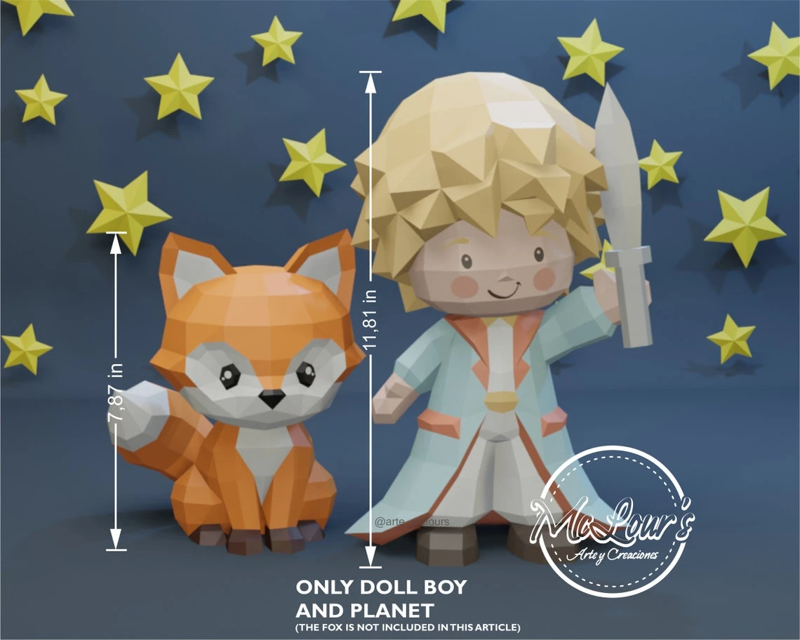 Le Petit Prince et l'épée/ The Little Prince and Sword/ DiY Craft/ Template PDF/ Low Poly/ Papercraft/ 3D Boy/ Origami/ Home decor