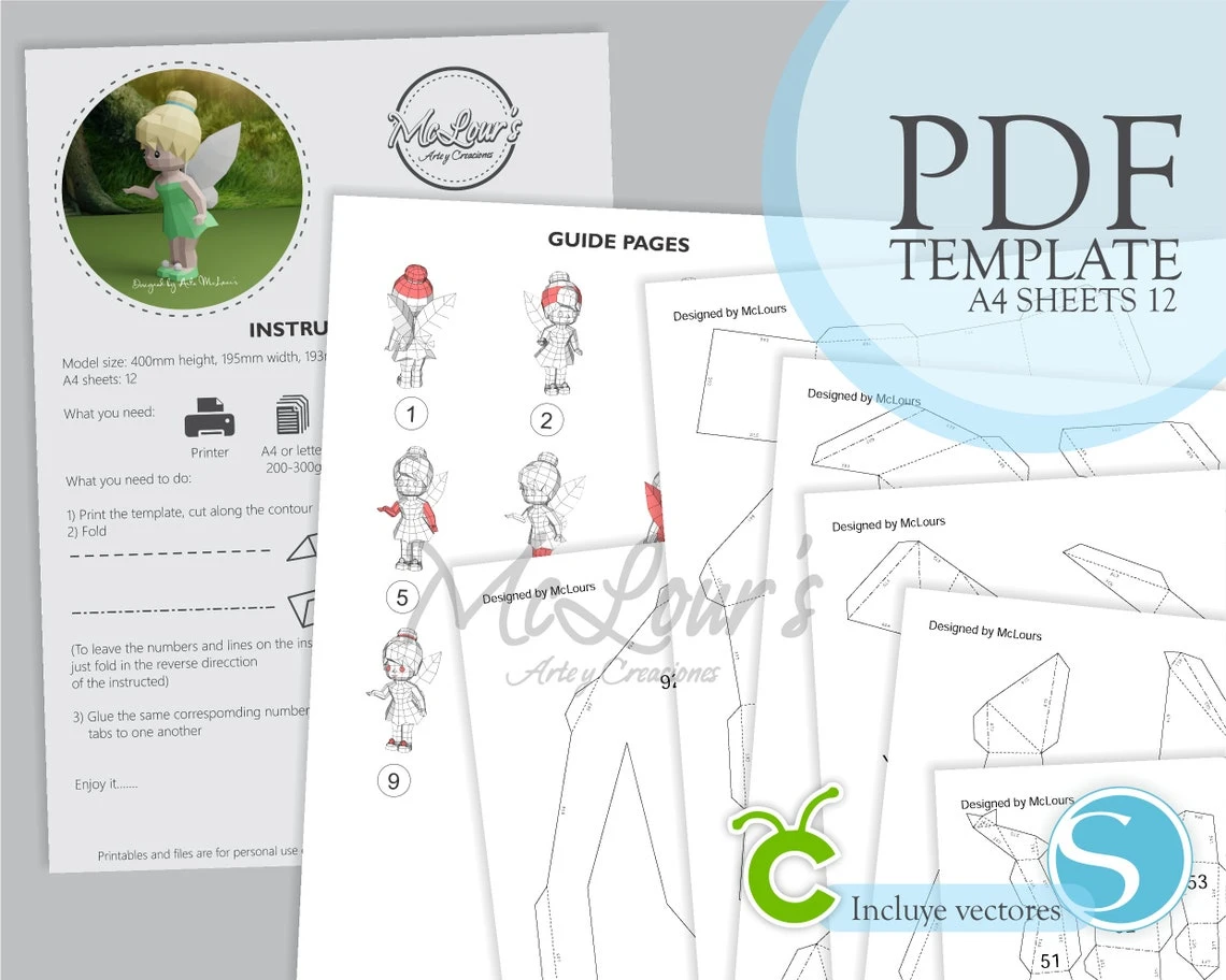 Tinker Bell/ Peter Pan/ DiY Craft/ Template PDF/ Low Poly/ Papercraft/ 3D Doll/ Origami/ Home decor