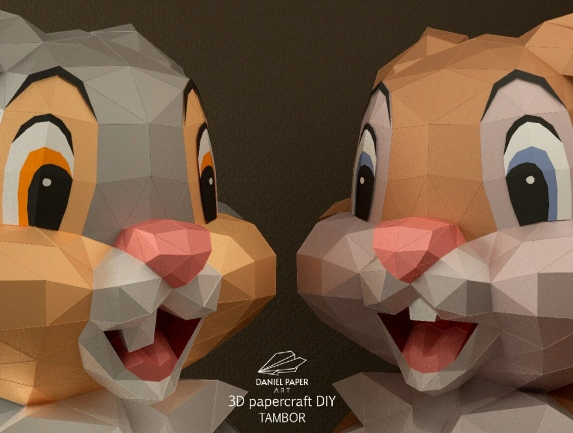 Thumper, Tambor, Bambi PDF Template, DIY 3d Model, FanArt, Paper Sculpture, Low Poly, Pepakura, Craft, Manualidad, Paper Art