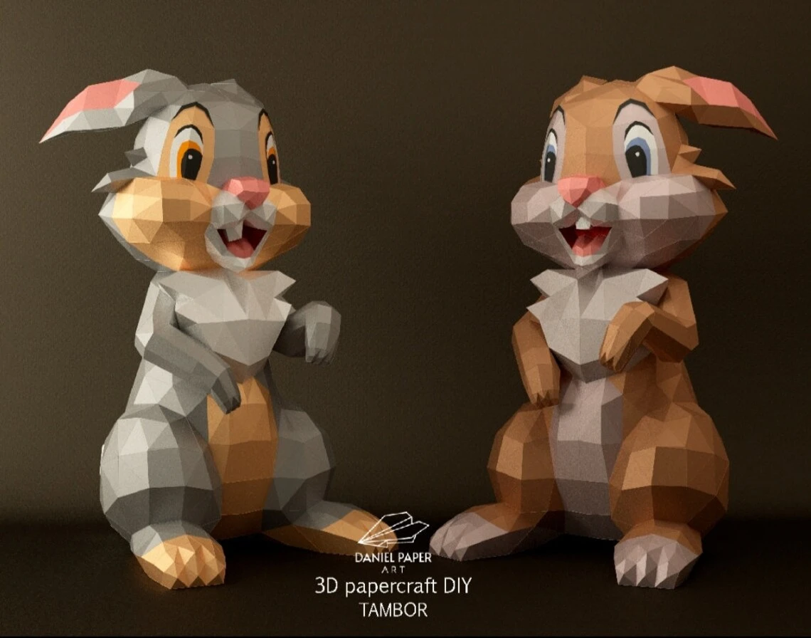 Thumper, Tambor, Bambi PDF Template, DIY 3d Model, FanArt, Paper Sculpture, Low Poly, Pepakura, Craft, Manualidad, Paper Art