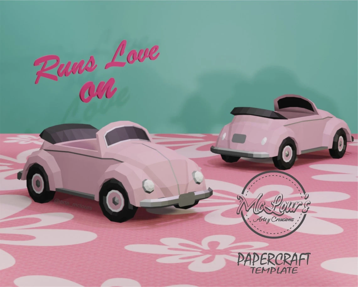 Pink Convertible Box/ Candy Box/ DiY Craft/ Template PDF/ Low Poly/ Papercraft/ 3D Vintage Car/ Origami/ Home decor