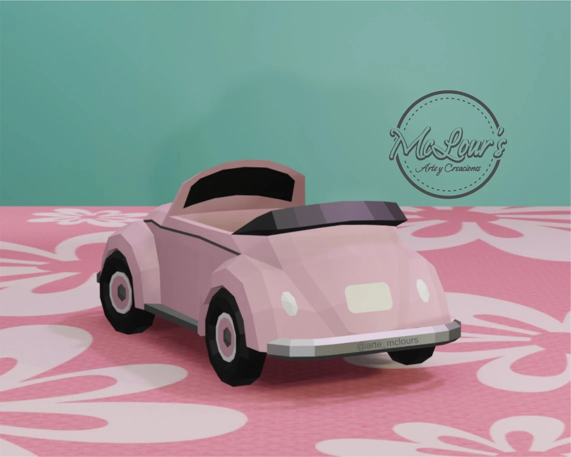 Pink Convertible Box/ Candy Box/ DiY Craft/ Template PDF/ Low Poly/ Papercraft/ 3D Vintage Car/ Origami/ Home decor