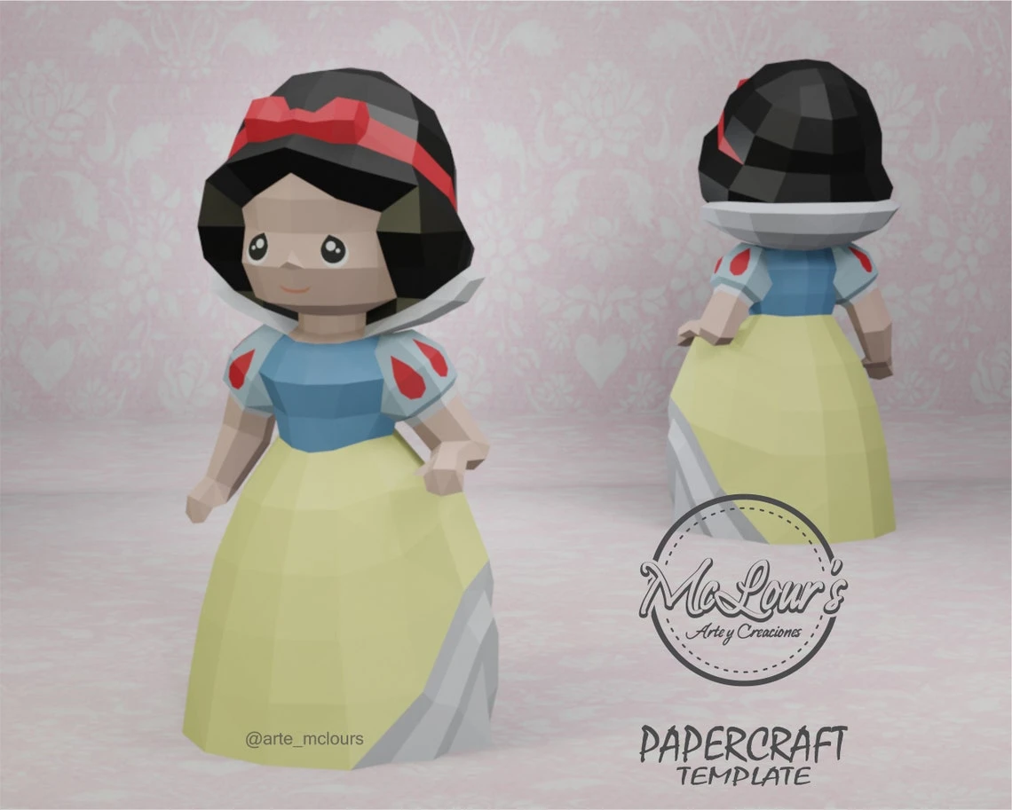 Princess Snow White/ Snow White and the Seven Dwarfs/ DiY Craft/ Template PDF/ Low Poly/ Papercraft/ 3D Doll/ Origami/ Home decor