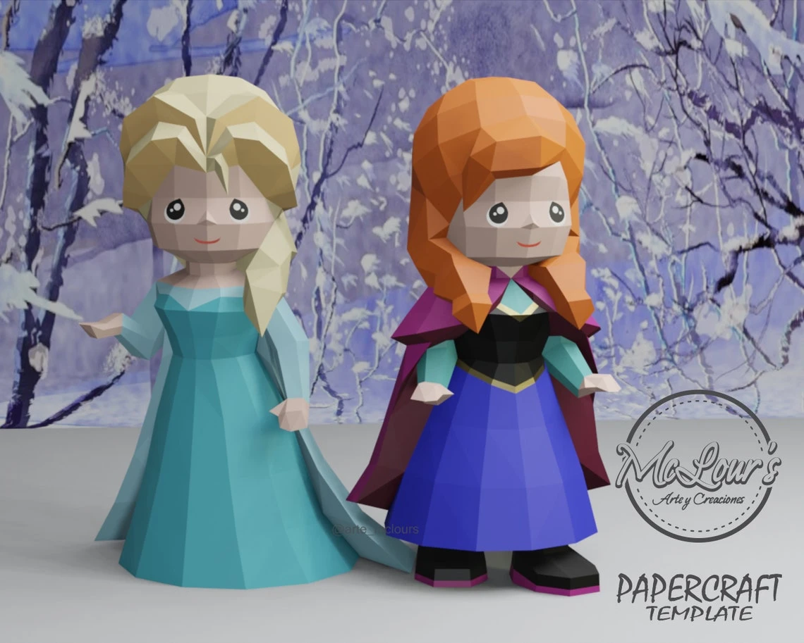 Princess Elsa/ Frozen/ DiY Craft/ Template PDF/ Low Poly/ Papercraft/ 3D Doll/ Origami/ Home decor