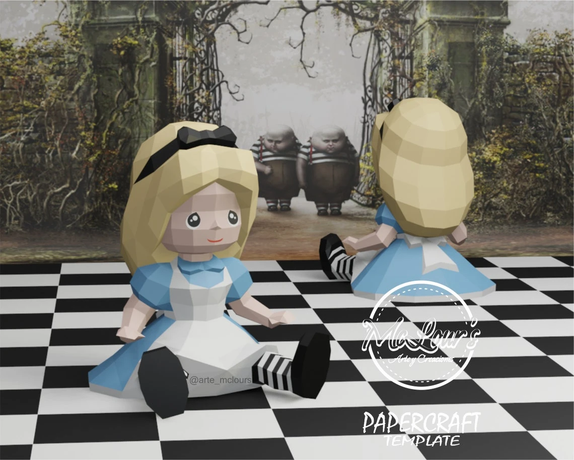 Princess Alice Sitting/ Alice in Wonderland/ DiY Craft/ Template PDF/ Low Poly/ Papercraft/ 3D Doll/ Origami/ Home decor