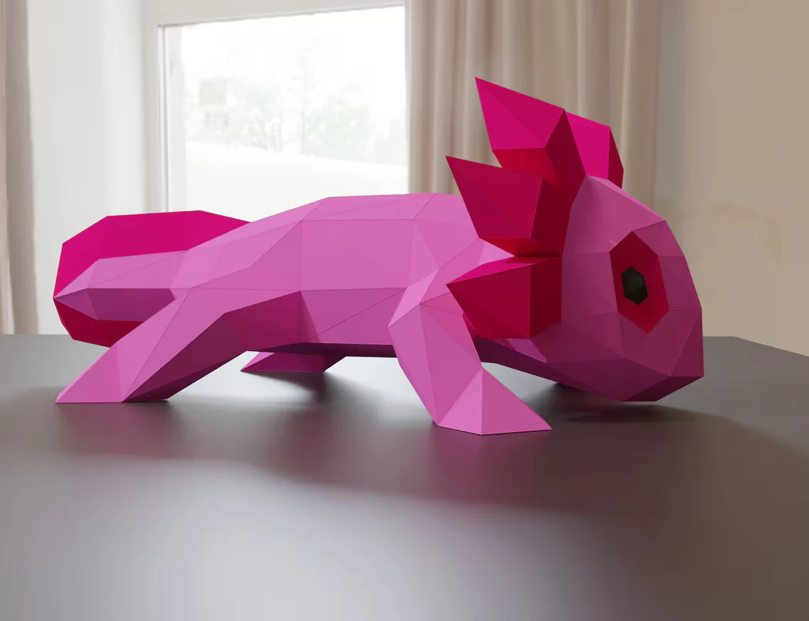 3D Low Poly Axolotl DIY | Printable Papercraft | Unique Geometric Decoration | Original Gift | Relaxing Craft | PDF model