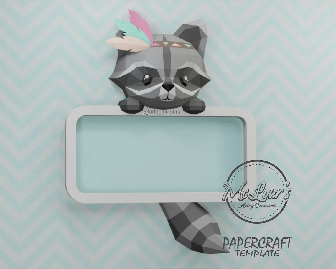 Raccoon Shadow Box/ Boho/ DiY Craft/ Template PDF/ Low Poly/ Papercraft Raccoon/ 3D Raccoon/ Origami/ Home decor