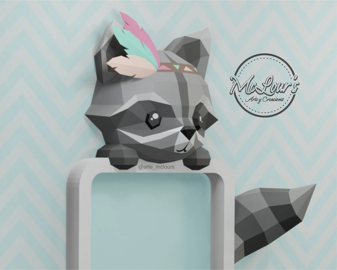 Raccoon Shadow Box/ Boho/ DiY Craft/ Template PDF/ Low Poly/ Papercraft Raccoon/ 3D Raccoon/ Origami/ Home decor