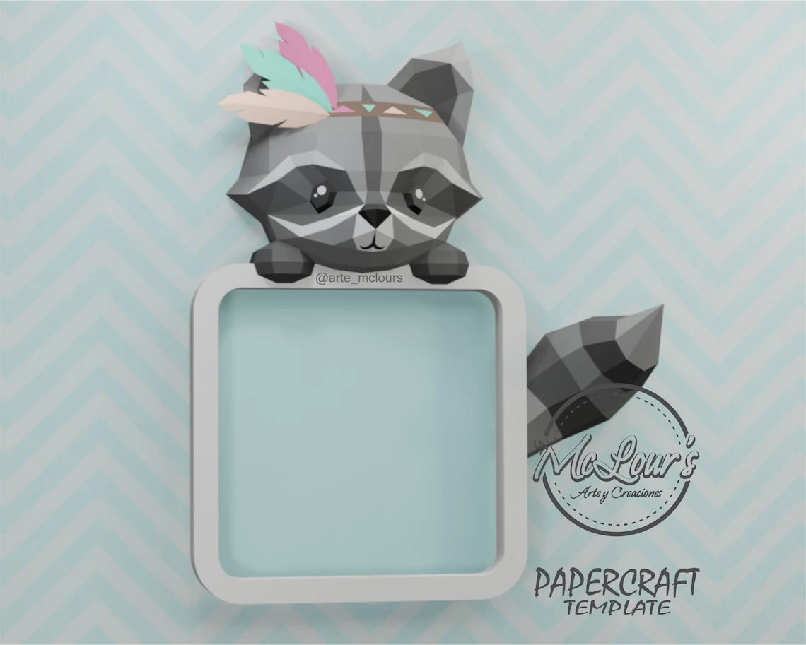 Raccoon Shadow Box/ Boho/ DiY Craft/ Template PDF/ Low Poly/ Papercraft Raccoon/ 3D Raccoon/ Origami/ Home decor