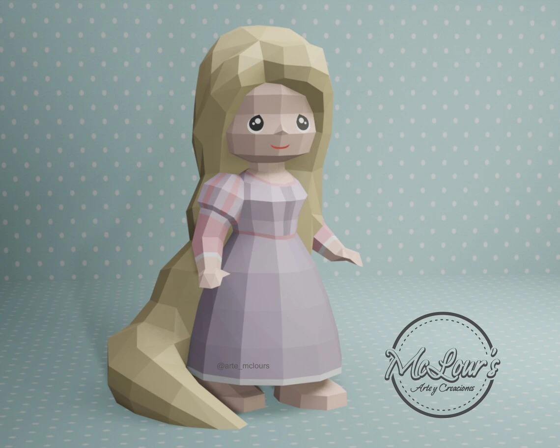 Princess Rapunzel/ Tangled/ DiY Craft/ Template PDF/ Low Poly/ Papercraft/ 3D Doll/ Origami/ Home decor