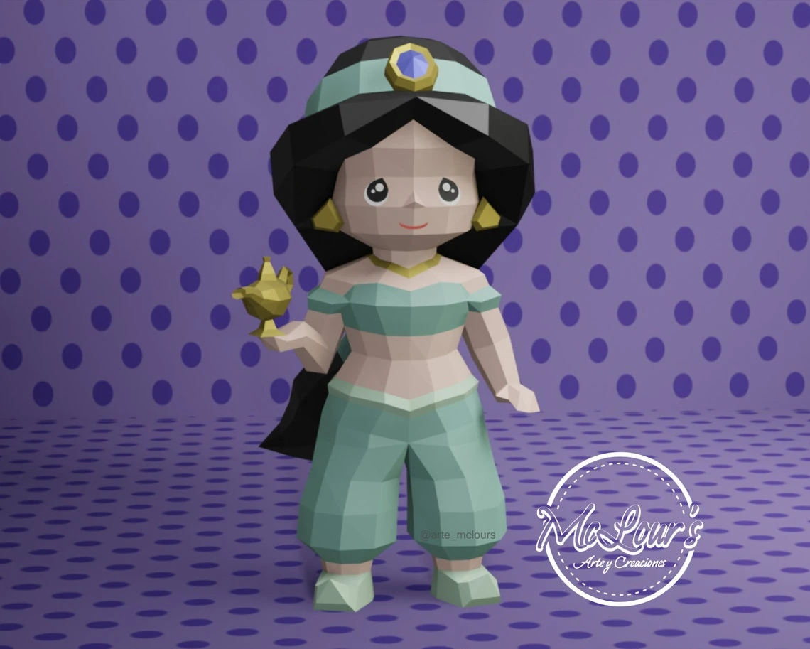 Princess Jasmine/ Aladdin/ DiY Craft/ Template PDF/ Low Poly/ Papercraft/ 3D Doll/ Origami/ Home decor