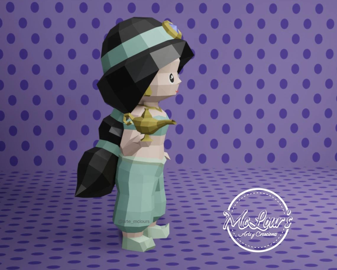 Princess Jasmine/ Aladdin/ DiY Craft/ Template PDF/ Low Poly/ Papercraft/ 3D Doll/ Origami/ Home decor