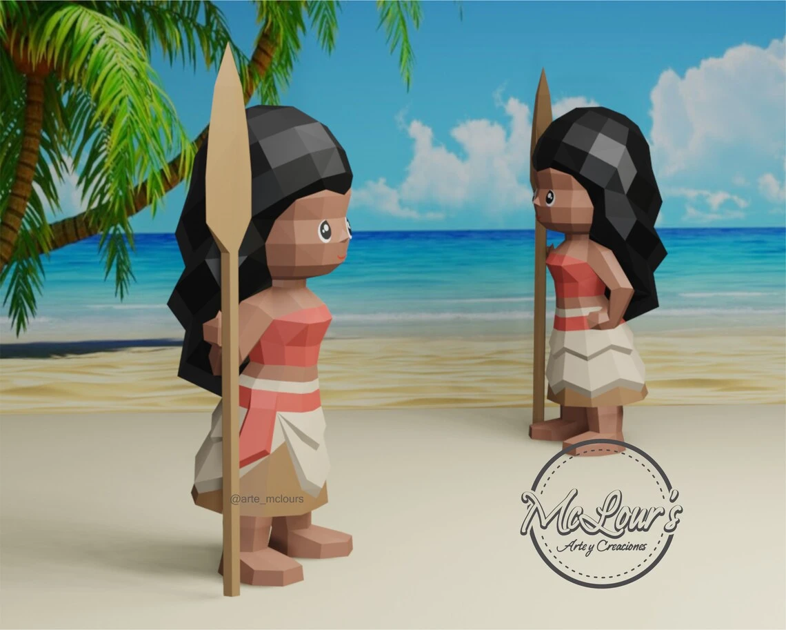 Princess Moana/ Moana/ DiY Craft/ Template PDF/ Low Poly/ Papercraft/ 3D Doll/ Origami/ Home decor