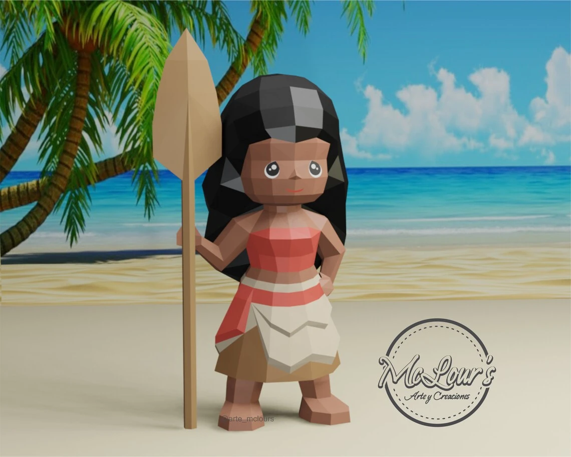 Princess Moana/ Moana/ DiY Craft/ Template PDF/ Low Poly/ Papercraft/ 3D Doll/ Origami/ Home decor