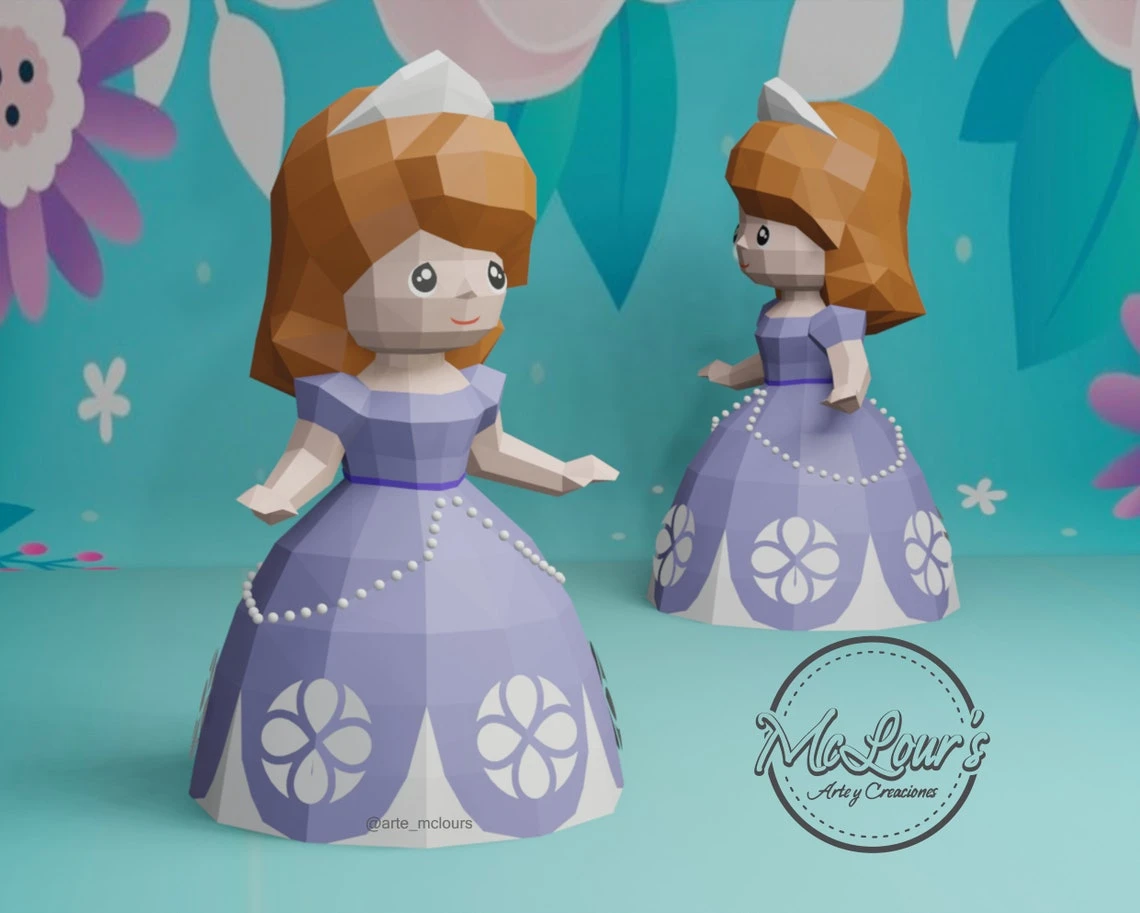 Princess Sofia/ Sofia the First/ DiY Craft/ Template PDF/ Low Poly/ Papercraft/ 3D Doll/ Origami/ Home decor